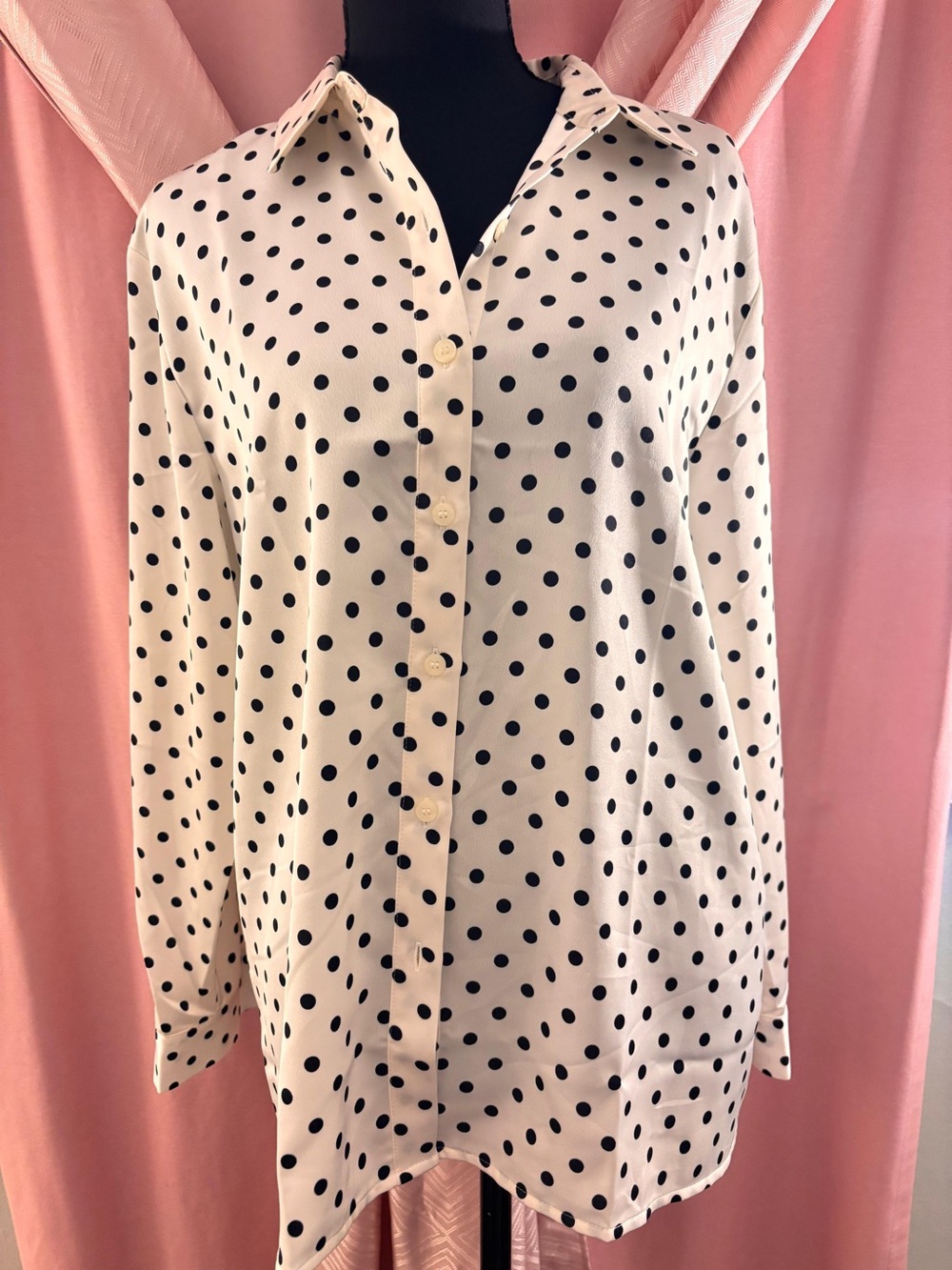 LOFT Black Polka Dot Cream Blouse
